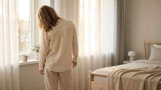Frau löst eine Nackenverspannung mit einer sanften Dehnübung